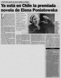 Ya está en Chile la premiada novela de Elena Poniatowska.