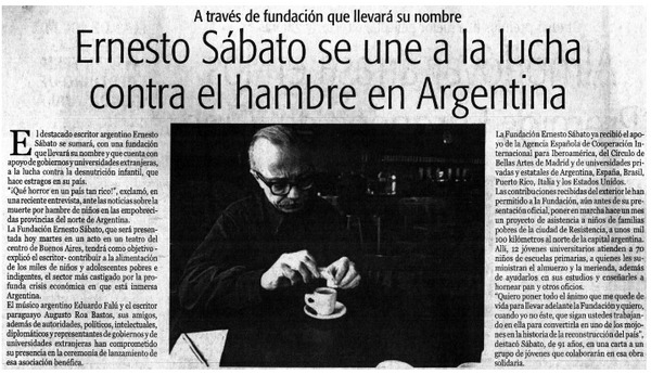 Ernesto Sábato se une a la lucha contra el hambre en Argentina.