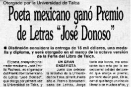 Poeta mexicano ganó Premio de Letras "José Donoso".