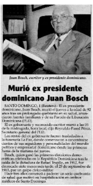 Murió ex presidente dominicano Juan Bosch