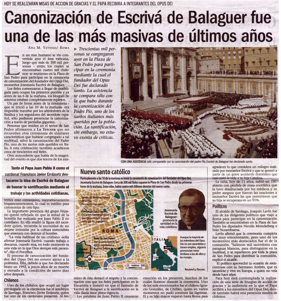Canonización de Escrivá de Balaguer fue una de las más masivas de últimos años