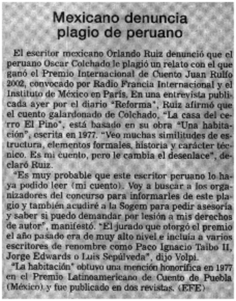 Mexicano denuncia plagio de peruano.
