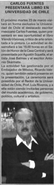 Carlos Fuentes presentará libro en Universidad de Chile.