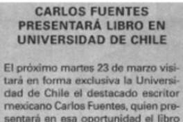Carlos Fuentes presentará libro en Universidad de Chile.