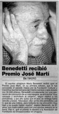 Benedetti recibió Premio José Martí