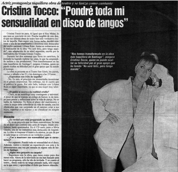 Cristina Tocco : "pondré toda mi sensualidad en disco de tangos"