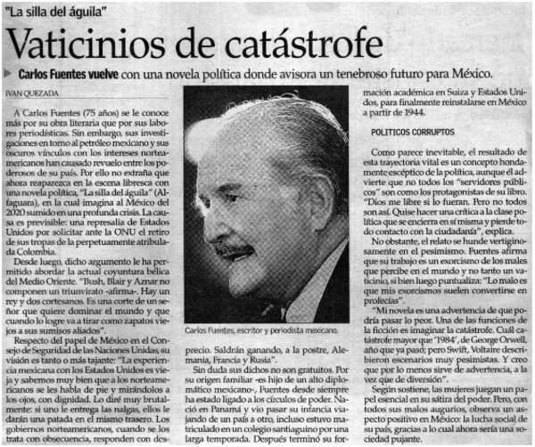 Vaticinios de catástrofe Carlos Fuentes con una novela política donde avisadora un tenebroso futuro para México