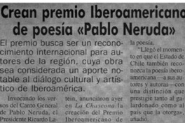Crean premio Iberoamericano de poesía "Pablo Neruda".