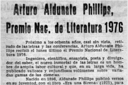 Arturo Aldunate Phillips, Premio Nac. de Literatura 1976.