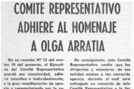Comité representativo adhiere al homenaje a Olga Arratia.