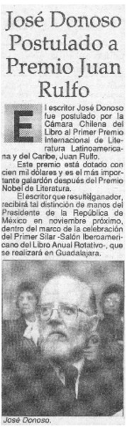José Donoso postulado a Premio Juan Rulfo.