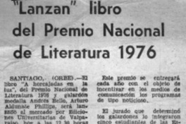 "Lanzan" libro del Premio Nacional de Literatura 1976.