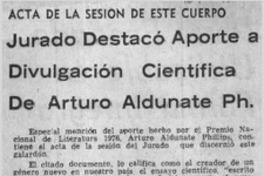 Jurado destacó aporte a divulgación científica de Arturo Aldunate Ph.