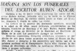 Mañana son los funerales del escritor Rubén Azócar.
