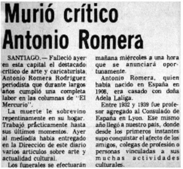 Murió crítico Antonio Romera.