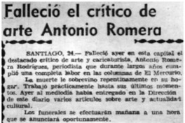 Falleció el crítico de arte Antonio Romera.