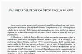 Palabras del profesor Nicolás Cruz Barros
