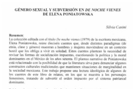 Género sexual y subversión en De noche vienes Elena Poniatowska