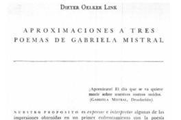 Aproximaciones a tres poemas de Gabriela Mistral