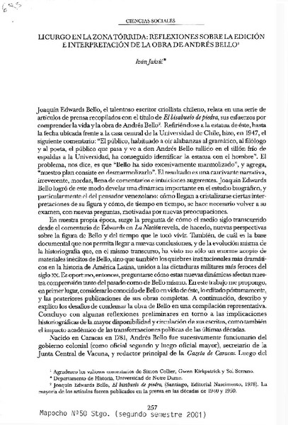 Licurgo en la zona tórrida, reflexiones sobre la edición e interpretación de la obra de Andrés Bello