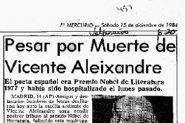 Pesar por muerte de Vicente Aleixandre.