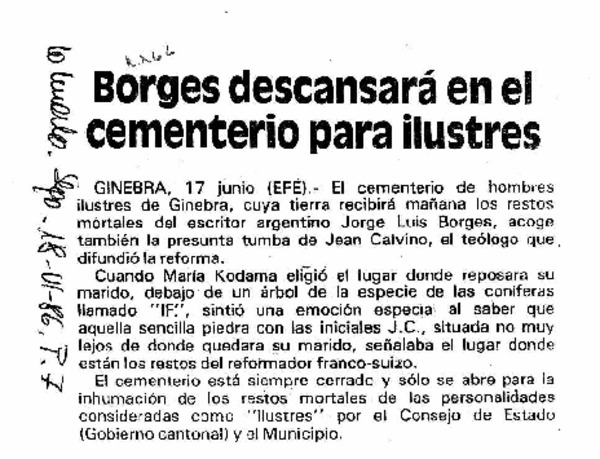 Borges descansará en el cementerio para ilustres.