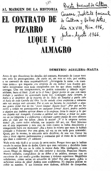 El Contrato de Pizarro, Luque y Almagro