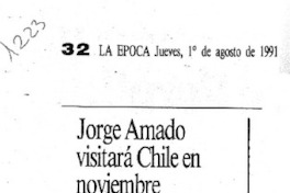 Jorge Amado visitará Chile en noviembre.