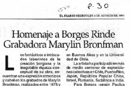 Homenaje a Borges rinde grabadora Marylin Bronfman.