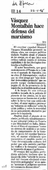 Vázquez Montalbán hace defensa del marxismo.