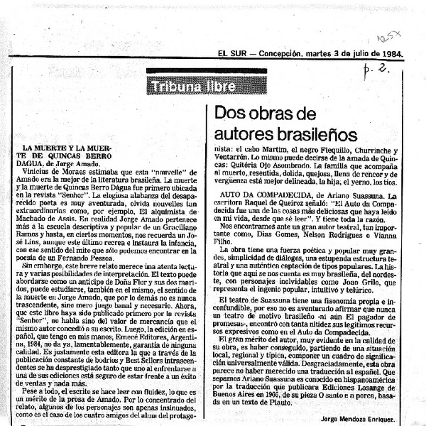 Dos obras de autores brasileños