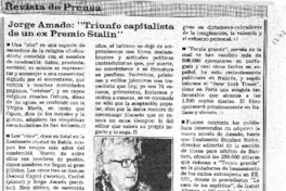 Jorge Amado: "Triunfo capitalista de un ex Premio Stalin"