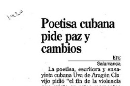 Poetisa cubana pide paz y cambios.