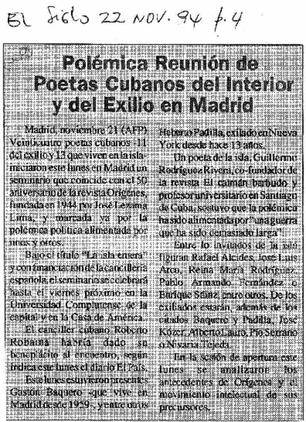 Polémica reunión de poetas cubanos del interior y del exilio en Madrid.
