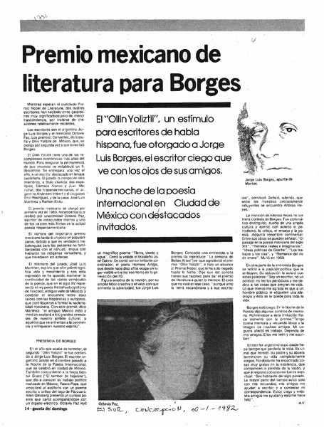 Premio mexicano de literatura para Borges