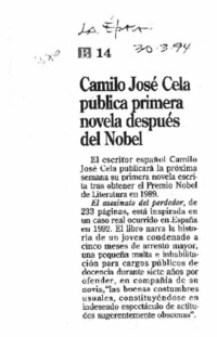 Camilo José Cela publica primera novela después del Nobel.