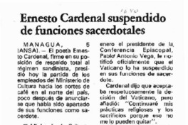 Ernesto Cardenal suspendido de funciones sacerdotales.