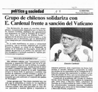 Grupo de chilenos solidariza con E. Cardenal frente a sanción del Vaticano.