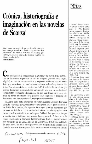 Crónica, historiografía e imaginación en las novelas de Scorza