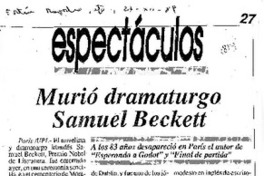 Murió dramaturgo Samuel Beckett.