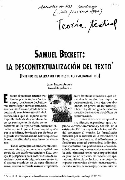 Samuel Beckett: la descontextualización del texto