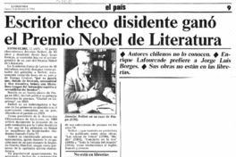 Escritor checo disidente ganó el Premio Nobel de Literatura.