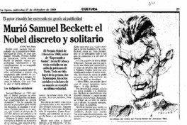 Murió Samuel Beckett: el Nobel discreto y solitario.
