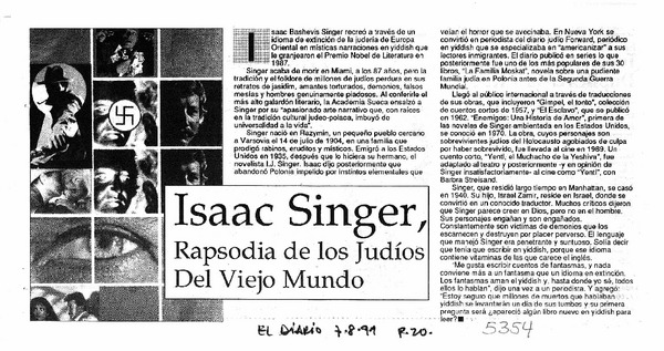 Isaac Singer, rapsodia de los judíos del viejo mundo.