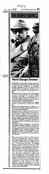 Murió Georges Simenon.
