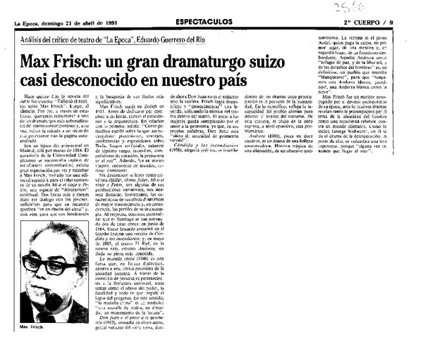 Max Frisch: un gran dramaturgo suizo casi desconocido en nuestro país