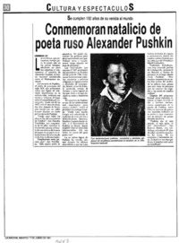 Conmemoran natalicio de poeta ruso Alexander Pushkin.