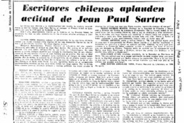 Escritores chilenos aplauden actitud de Jean Paul Sartre.