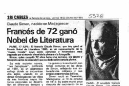 Francés de 72 ganó Nobel de Literatura.