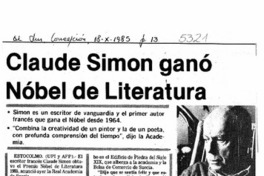 Claude Simon ganó Nóbel de Literatura.